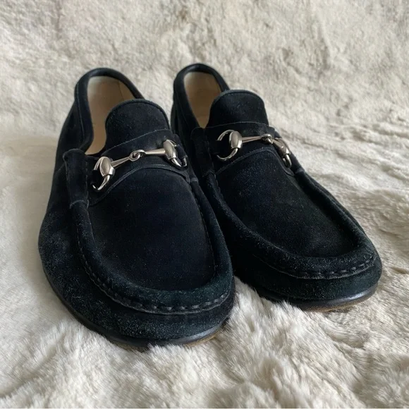 Gucci | Shoes | Gucci Black Suede Silver Horsebit Loafers 7 